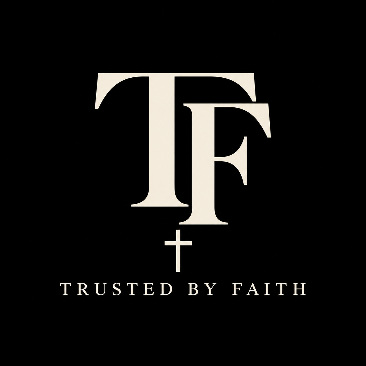 Trusted by Faith TF monogram with cross